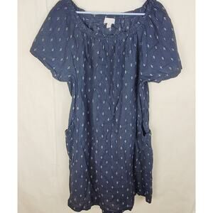 White Label 100% linen blue white ditzy print dress Size 14 Lagenlook Organic